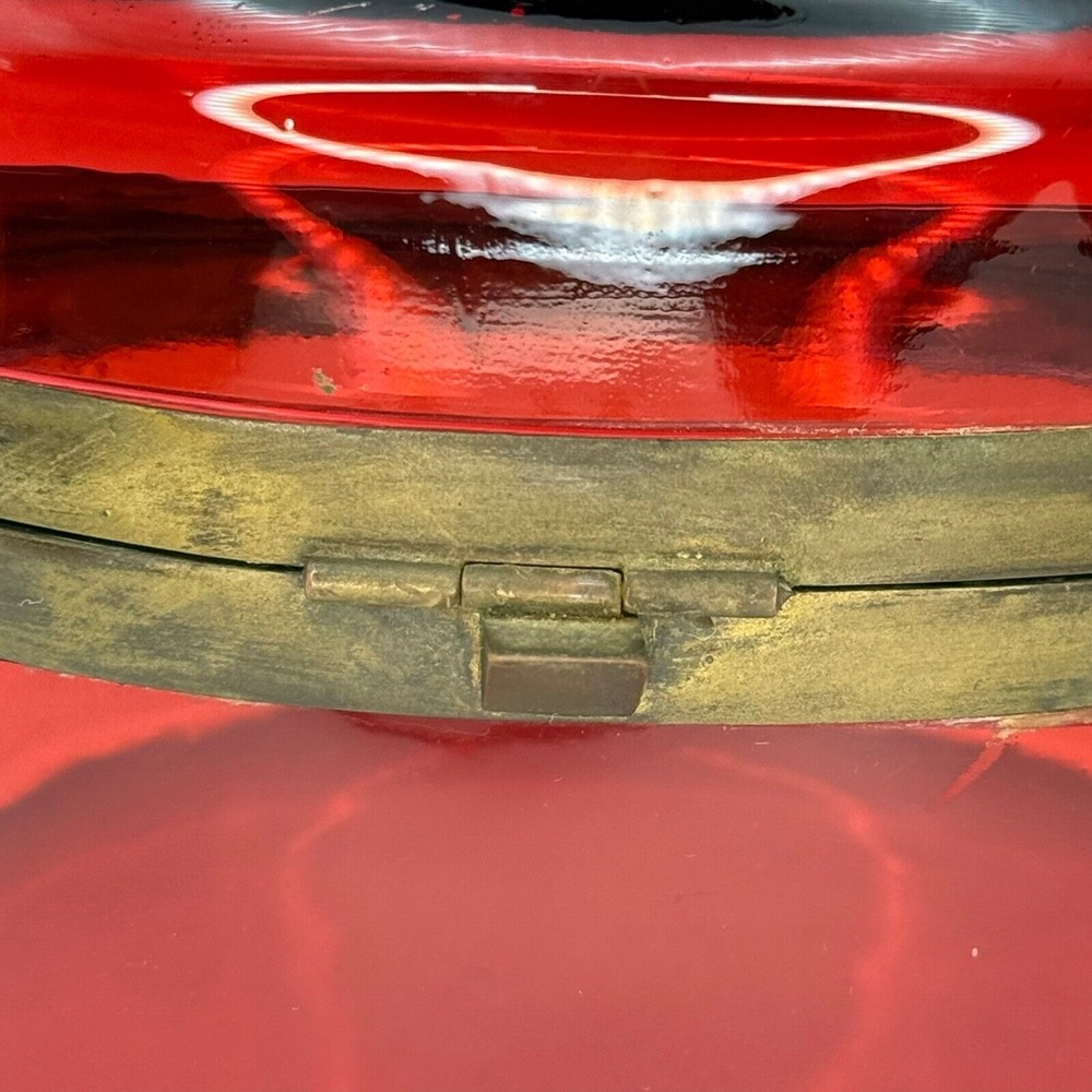 Antique Red Cranberry Crystal Hinged Casket Box Bohemian‎ French Brass Oval Rare - Picture 7 of 14